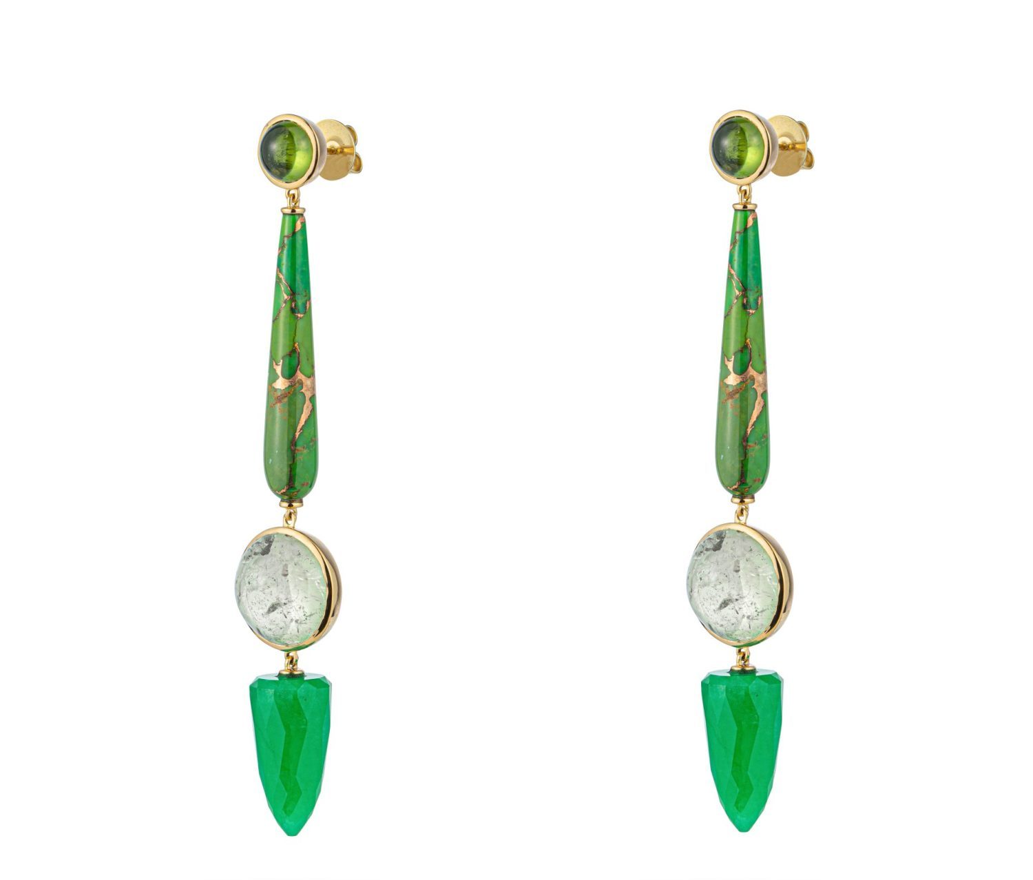 Jade, Peridot, Tourmaline and Green Turquoise Earrings in Gold 18k image 0