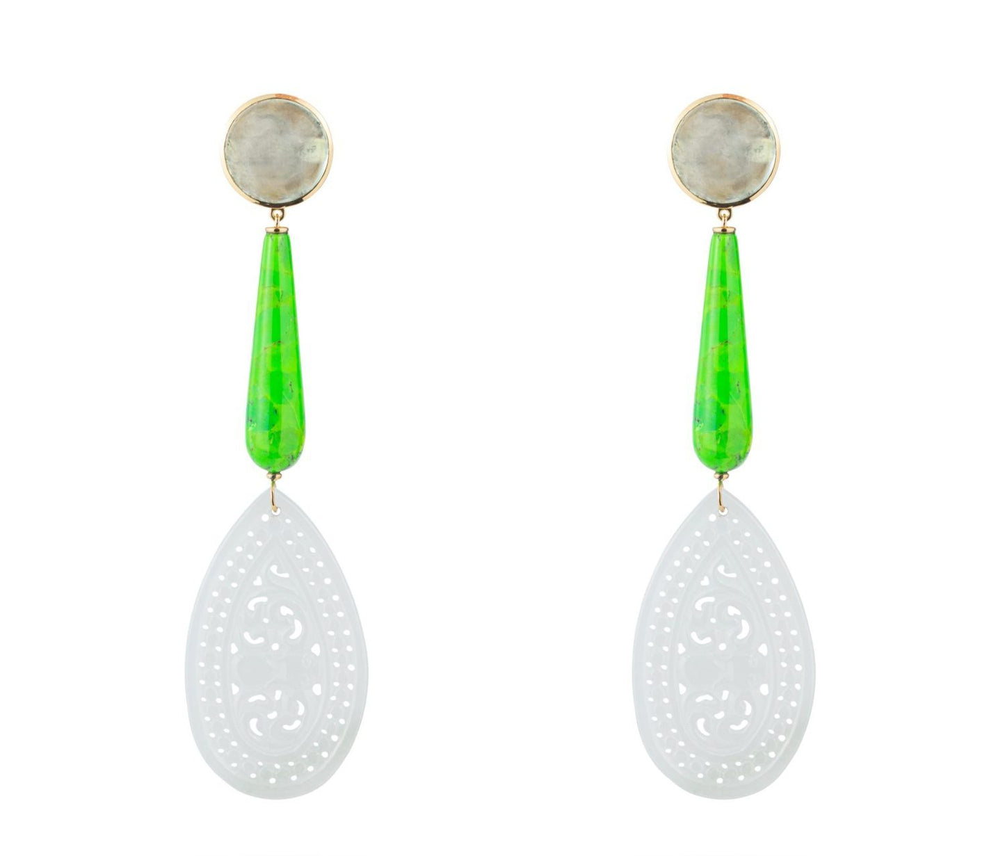 Green Turquoise, White Jade and Grey Moonstone in Yellow Gold 18k image 0