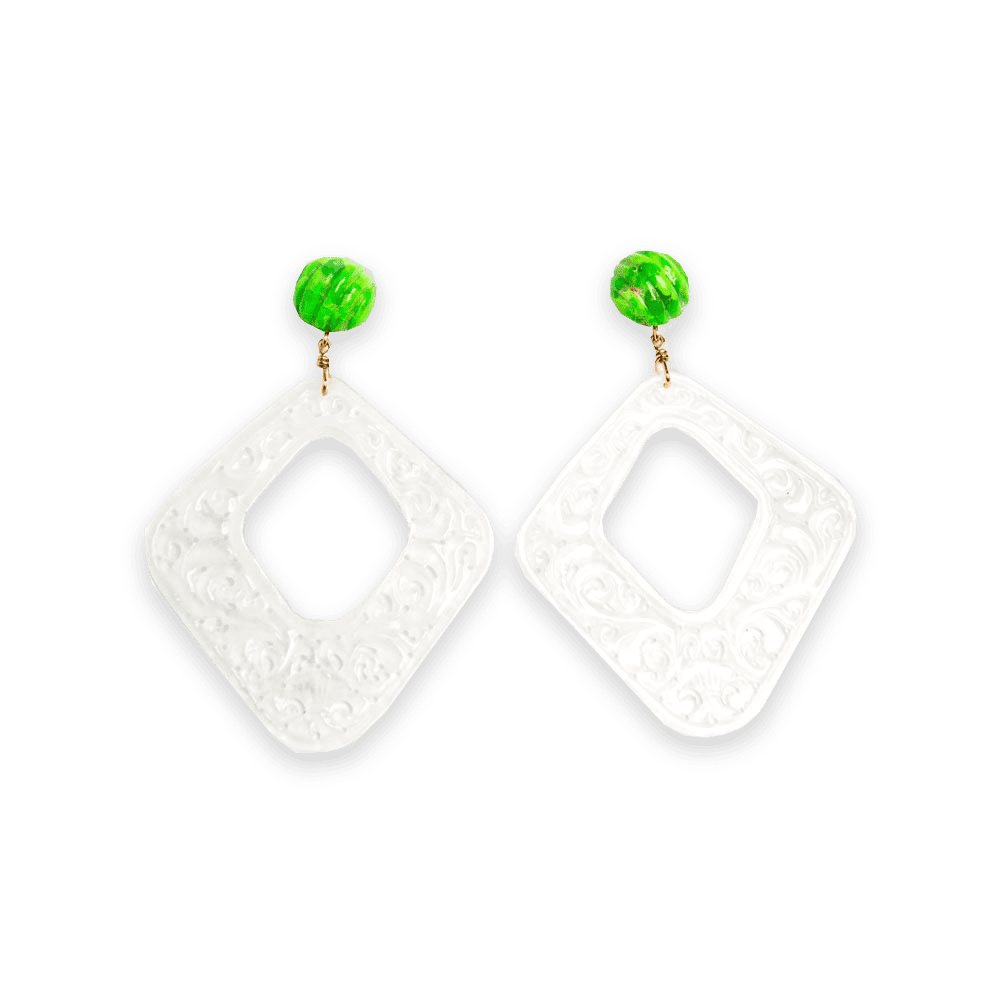 Grade A White Jade, Green Turquoise Earrings image 0
