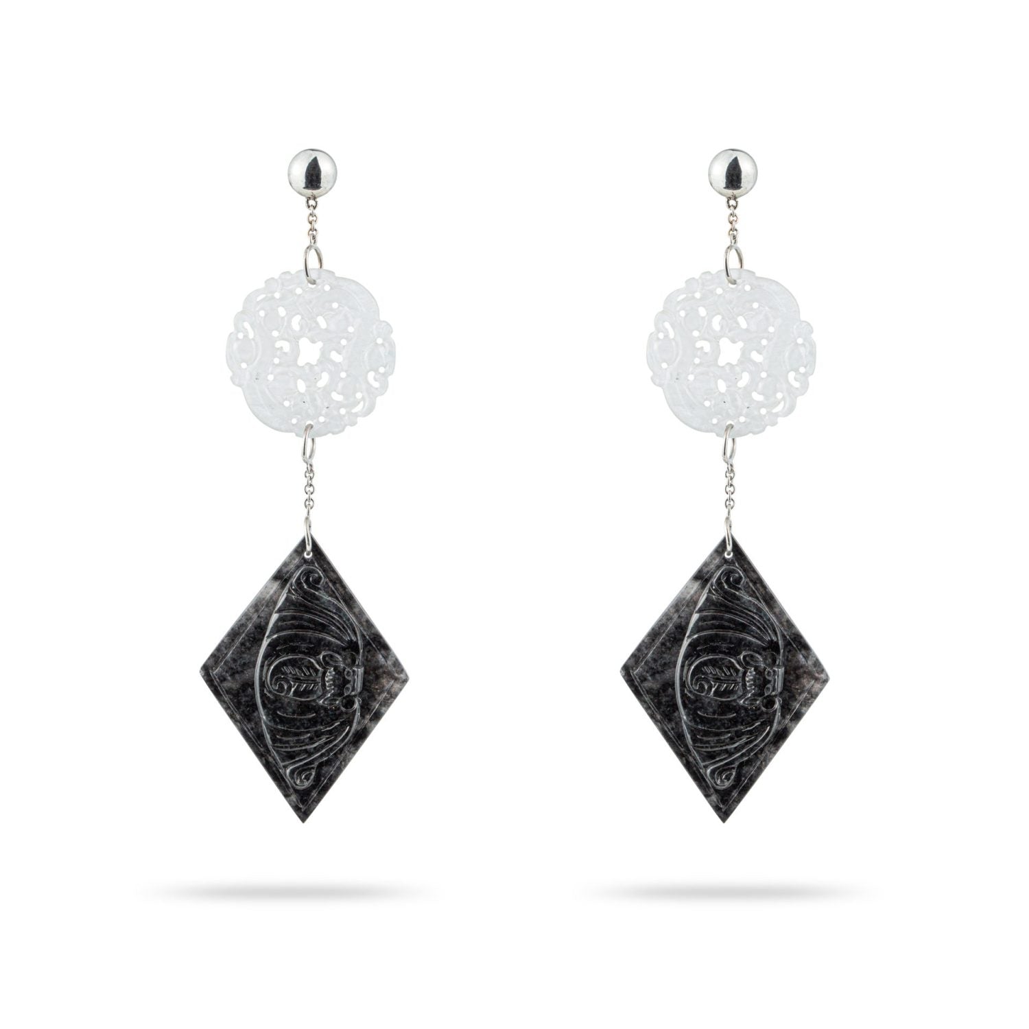 Black and White Jade Earrings in White Gold 18k image 1