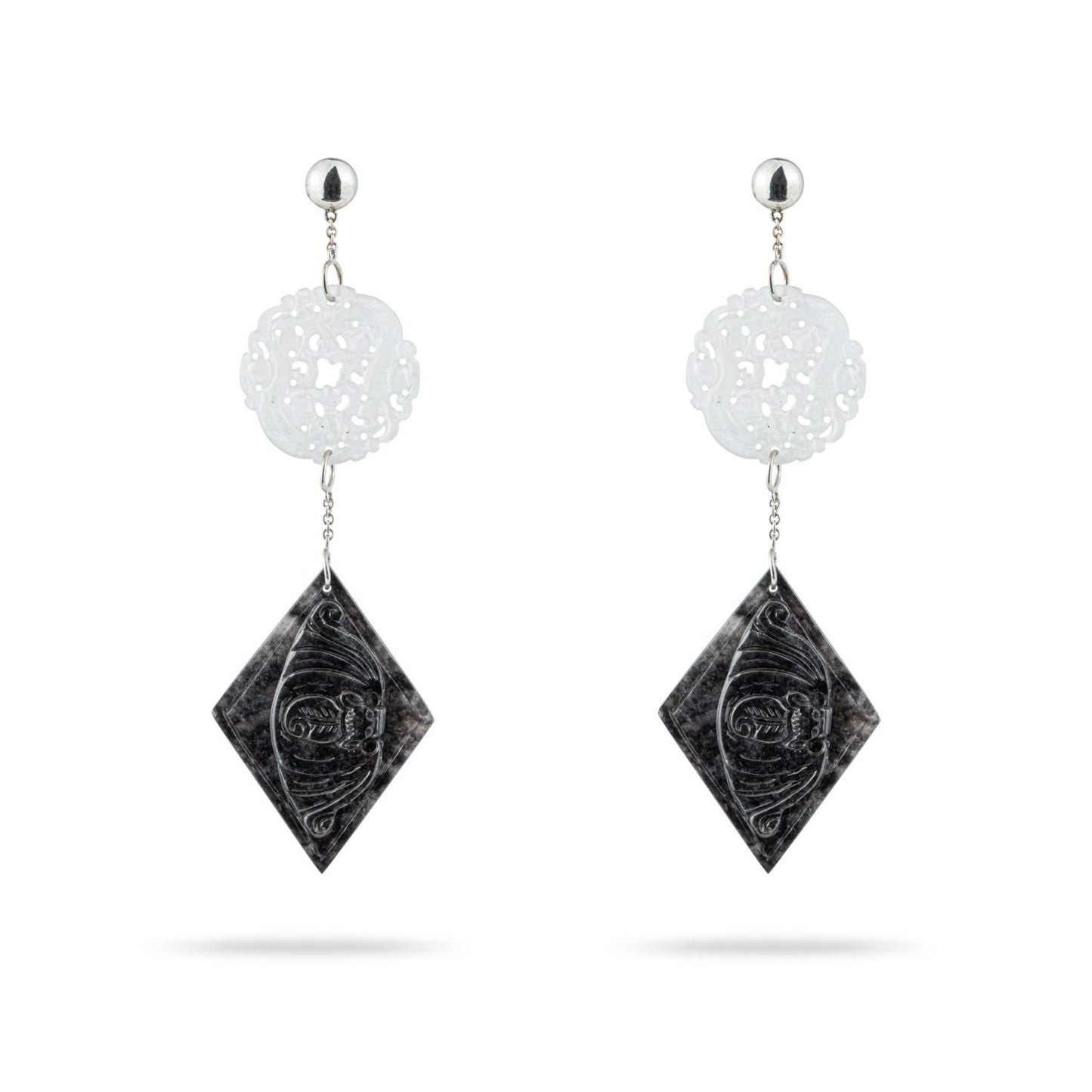 Black and White Jade Earrings in White Gold 18k image 1