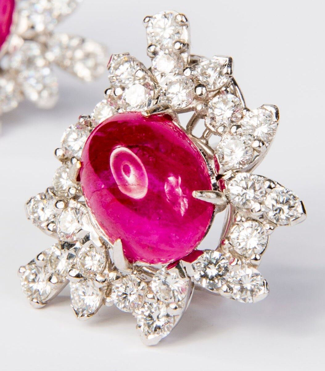 Ruby, Diamond & White Gold Halo Cluster Earrings image 1