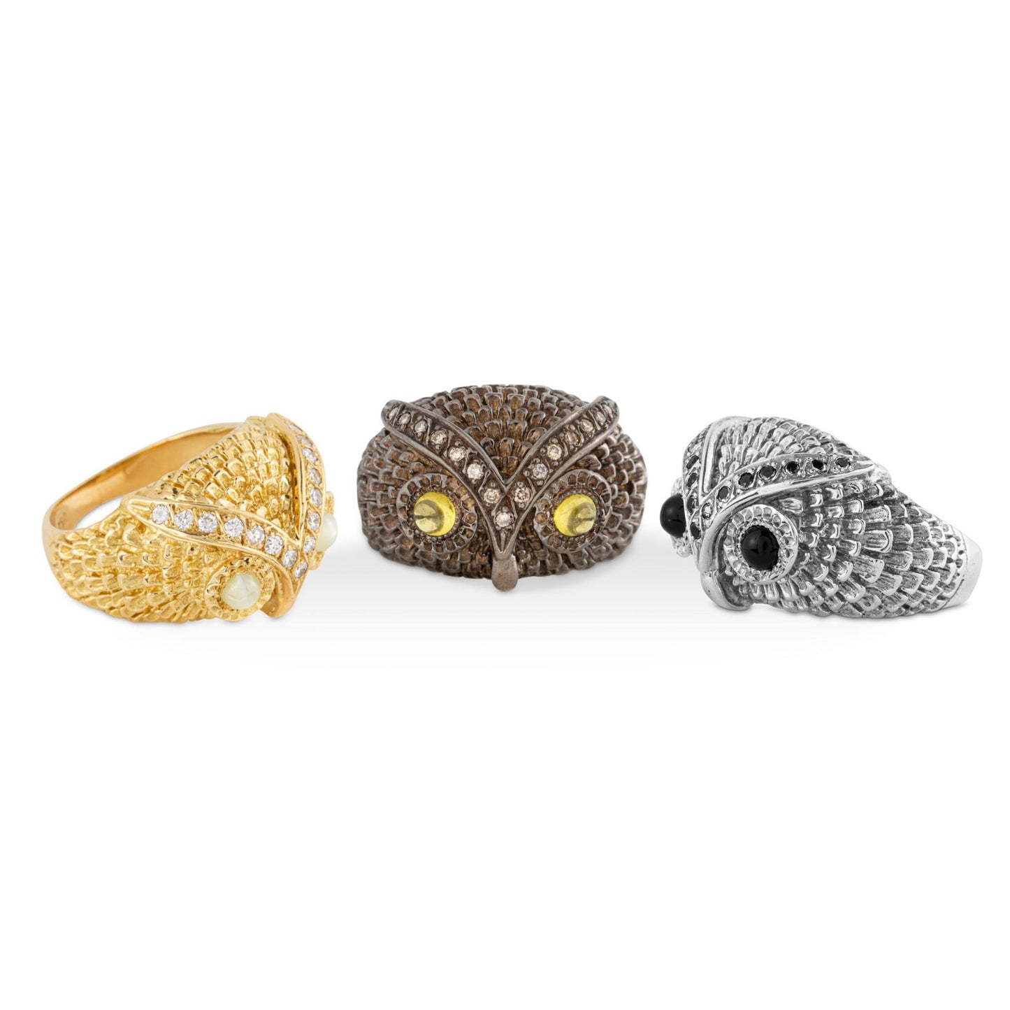 Silver, Black Diamond and Onyx Owl Ring image 3