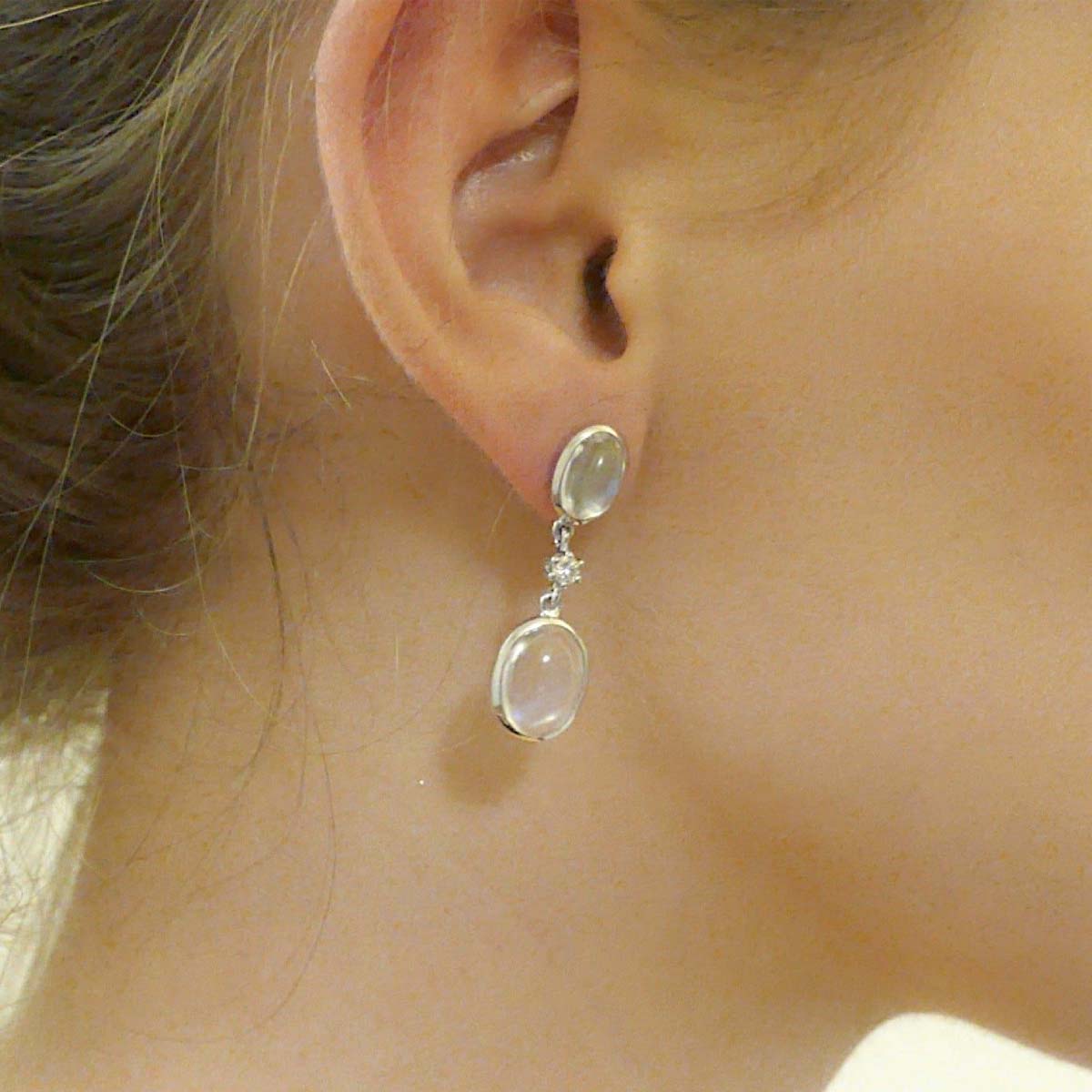 White Gold & Moonstone Diamond Drop Earrings image 2