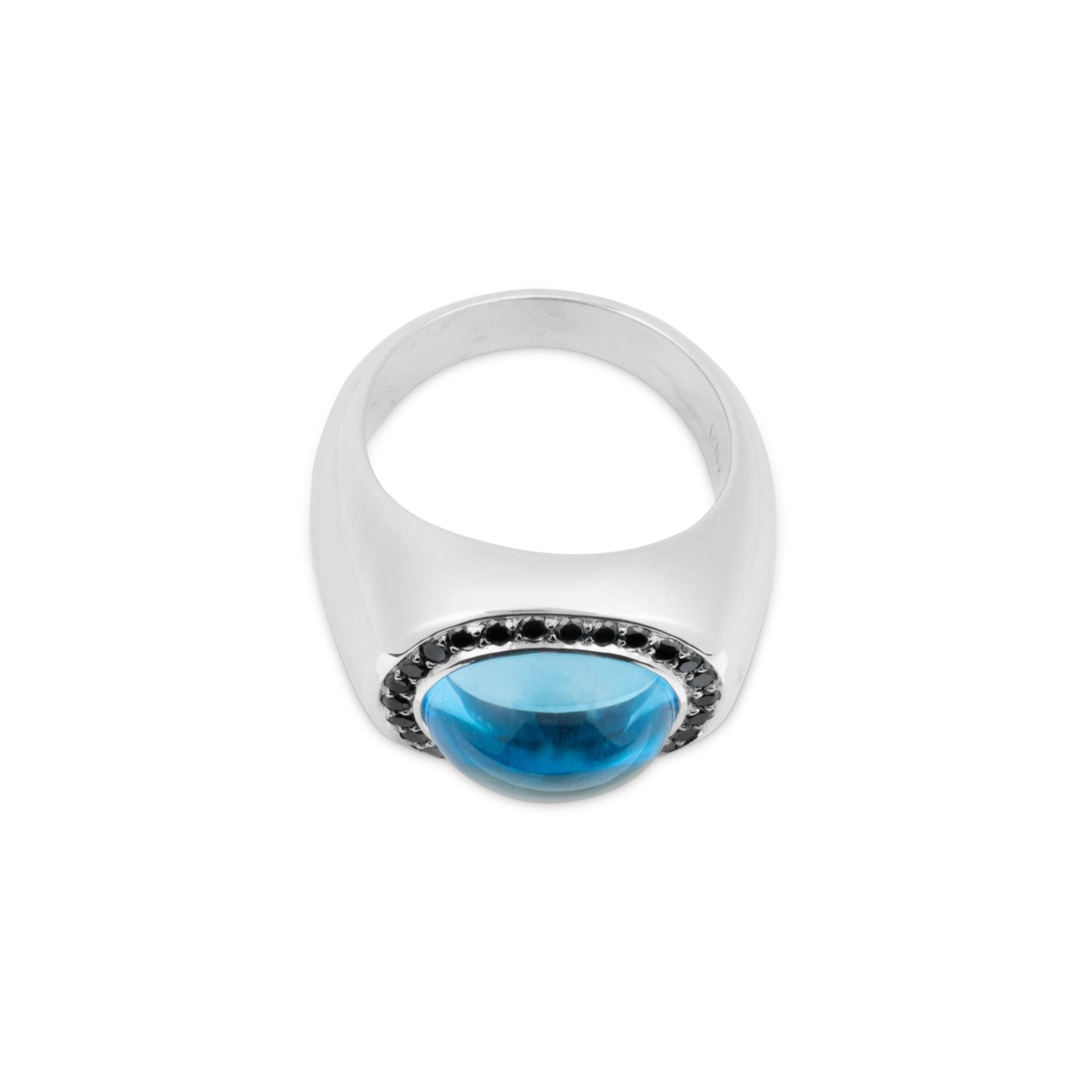 Topaz Cabochon Black Diamond Ring in White Gold 18K image 1