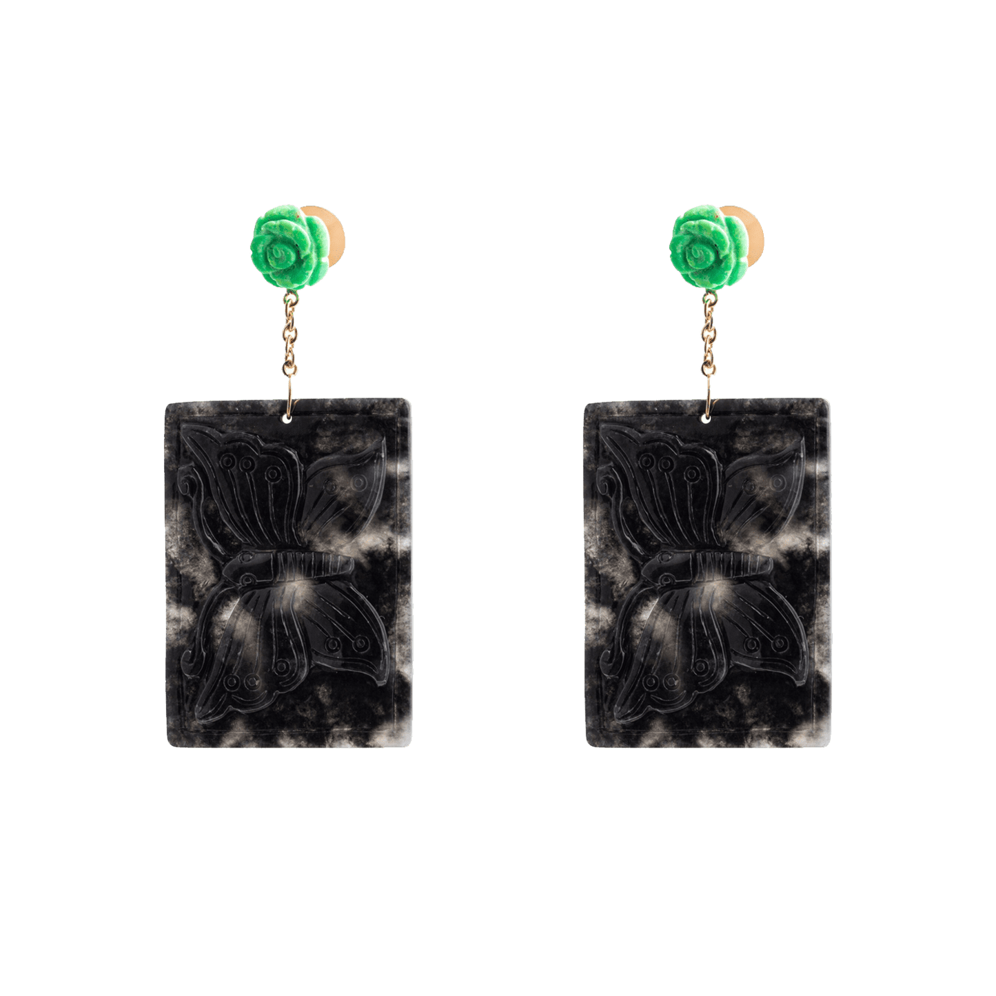 Black Jade and Malachite Earrings in Gold 18K image 0