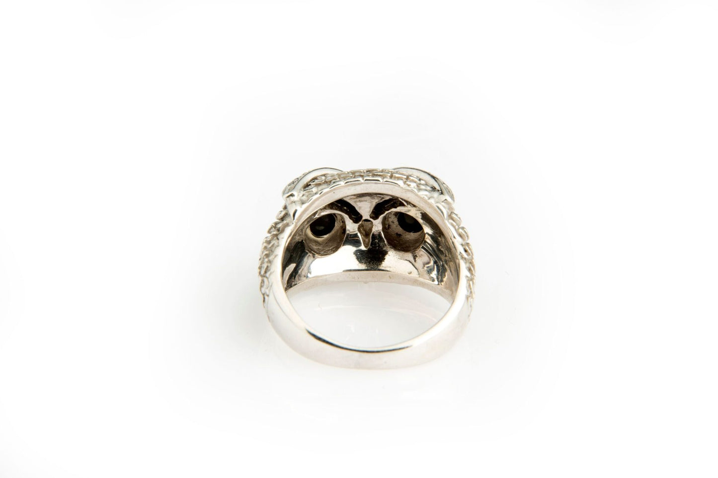 Silver, Black Diamond and Onyx Owl Ring image 1
