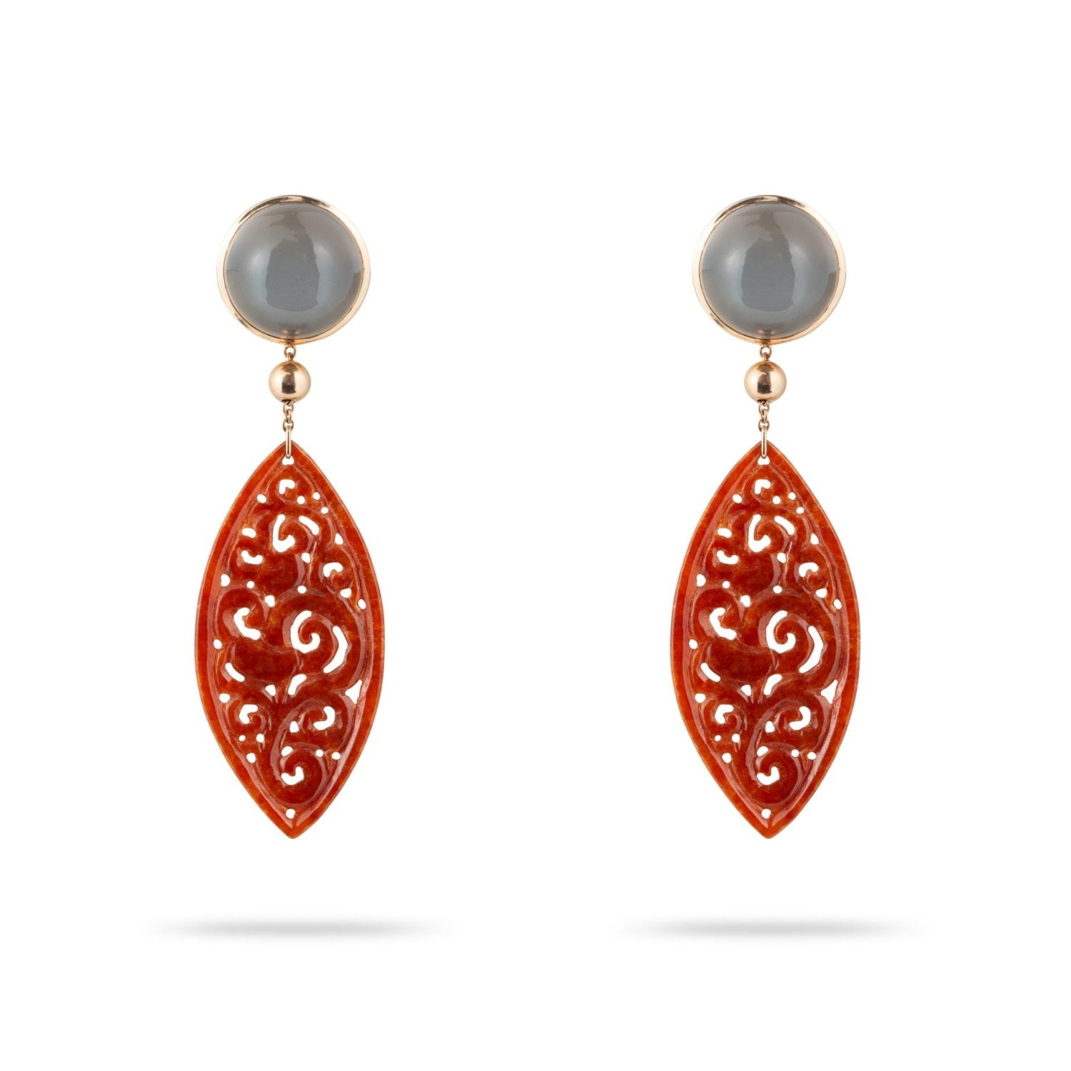 Honey Jade and Grey Moonstone Cabochon in Yellow Gold 18k image 0
