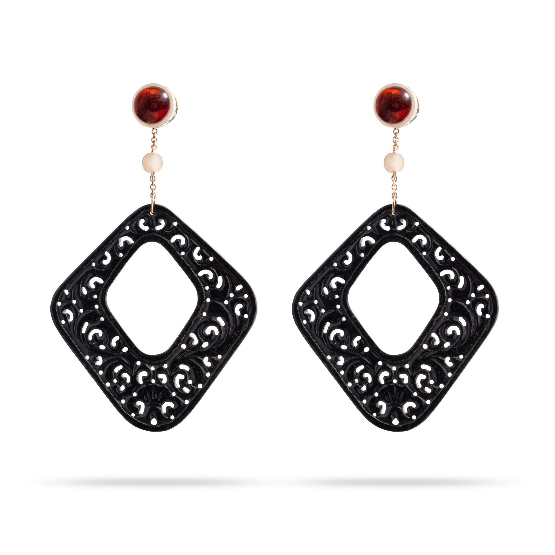 Black Jade and Garnet Earrings in Yellow Gold 18k image 0