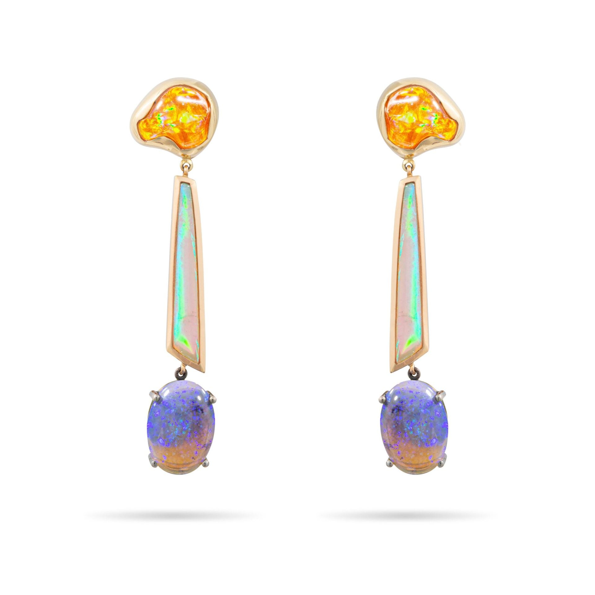 Black, White and Fire Opal Earrings in Yellow Gold 18K image 0