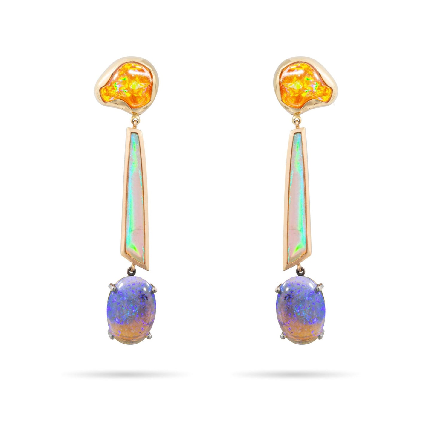 Black, White and Fire Opal Earrings in Yellow Gold 18K image 0