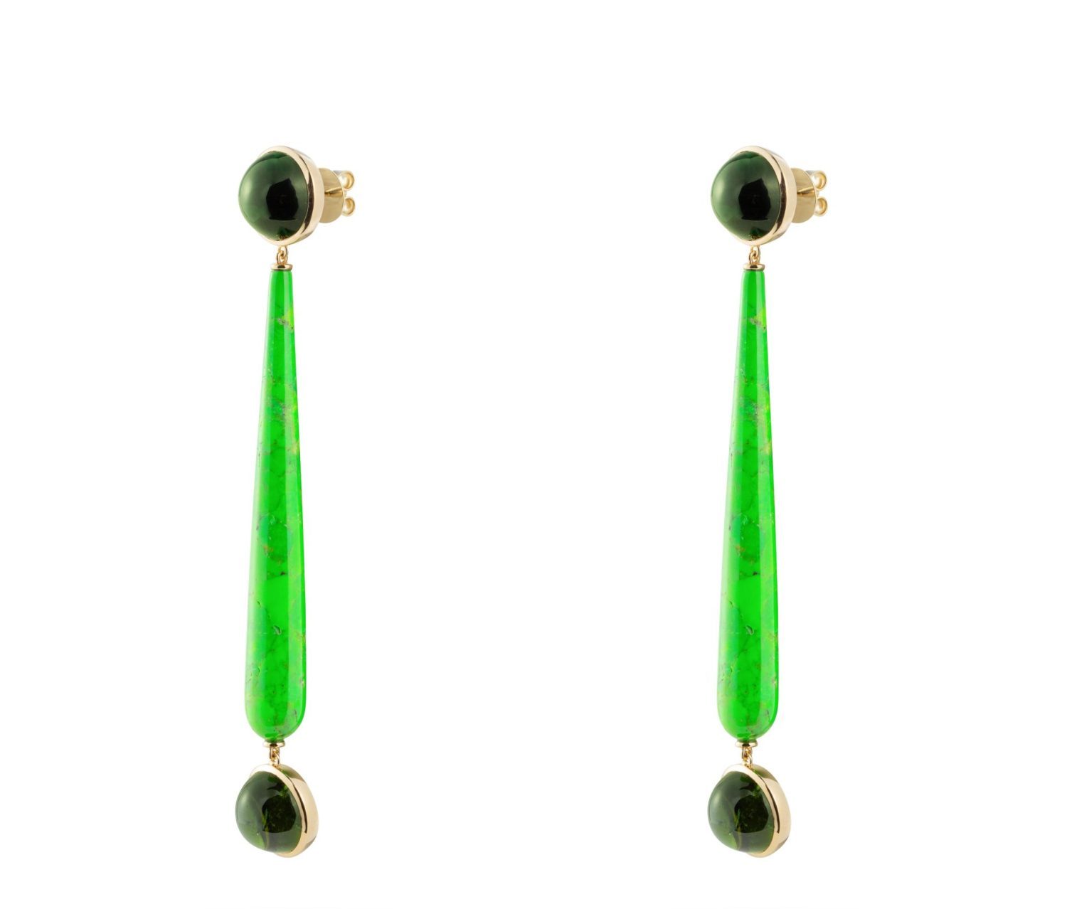 Green Turquoise and Green Tourmaline Cabochon in Gold 18k image 0