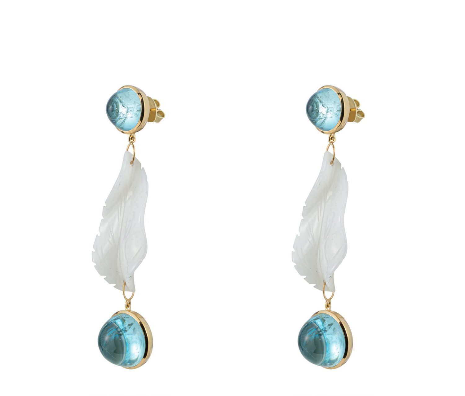White Jade with Aquamarine Cabochon in Yellow Gold 18k image 0