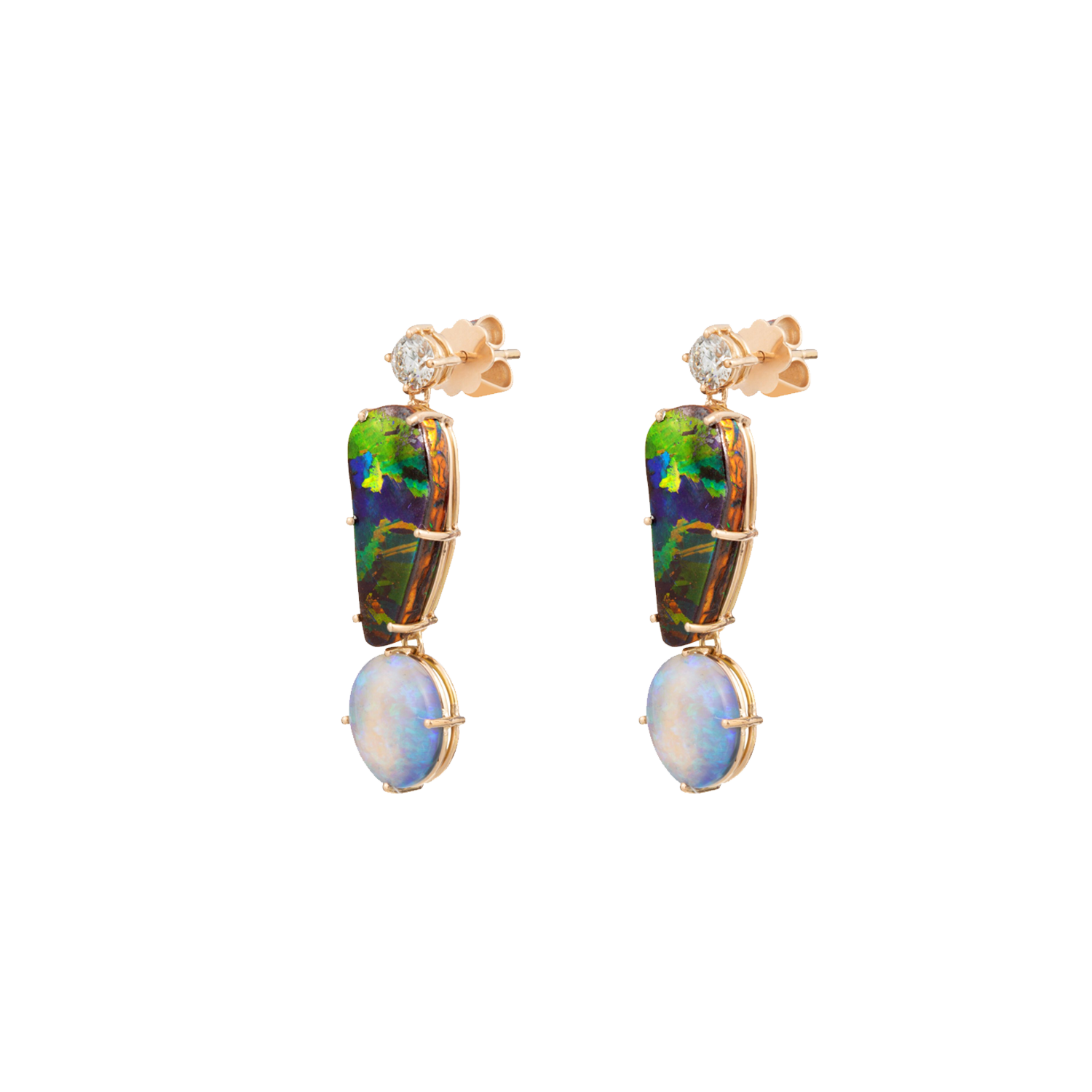 Boulder and White Opal Earrings in Gold 18K image 0