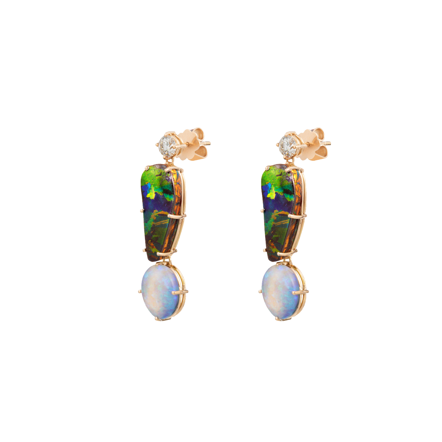 Boulder and White Opal Earrings in Gold 18K image 0