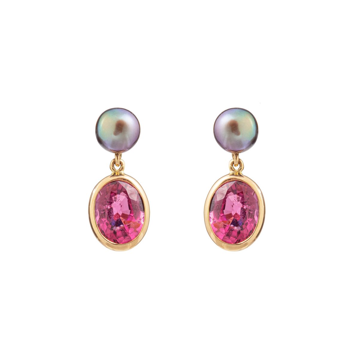 Rubellite, Tourmaline & Tahiti Pearl Drop Earrings image 1
