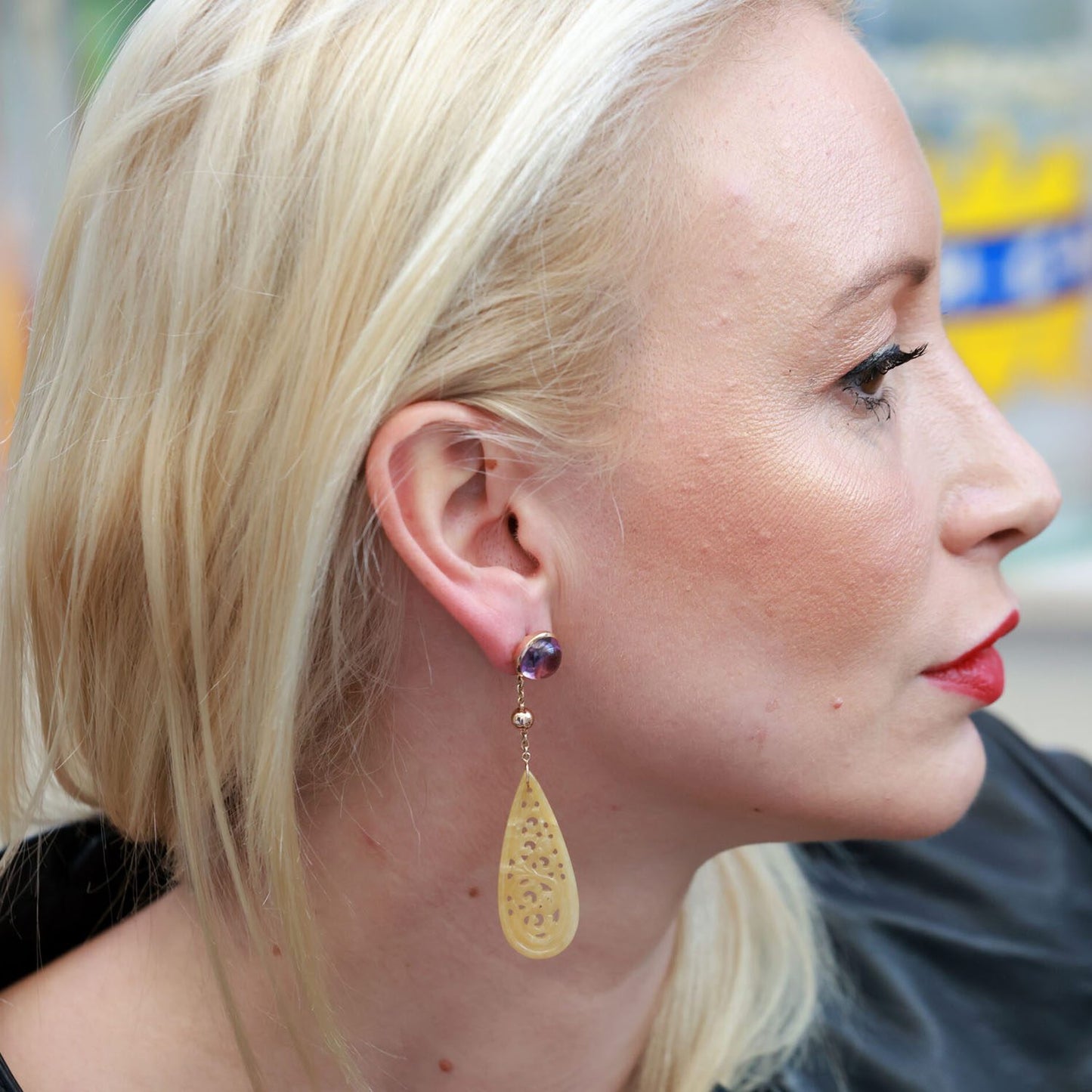 Amethyst and Jade Earrings in Gold 18K image 1