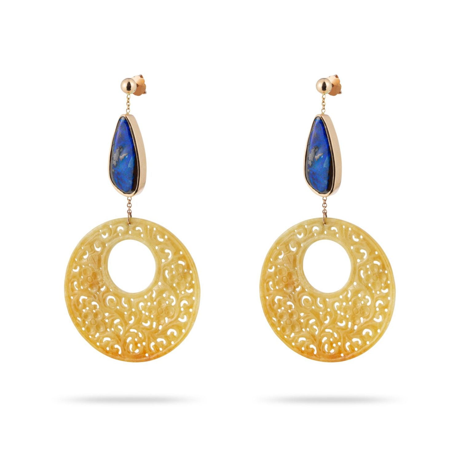 Honey Jade and Blue Opal Earrings in Yellow Gold 18k image 1