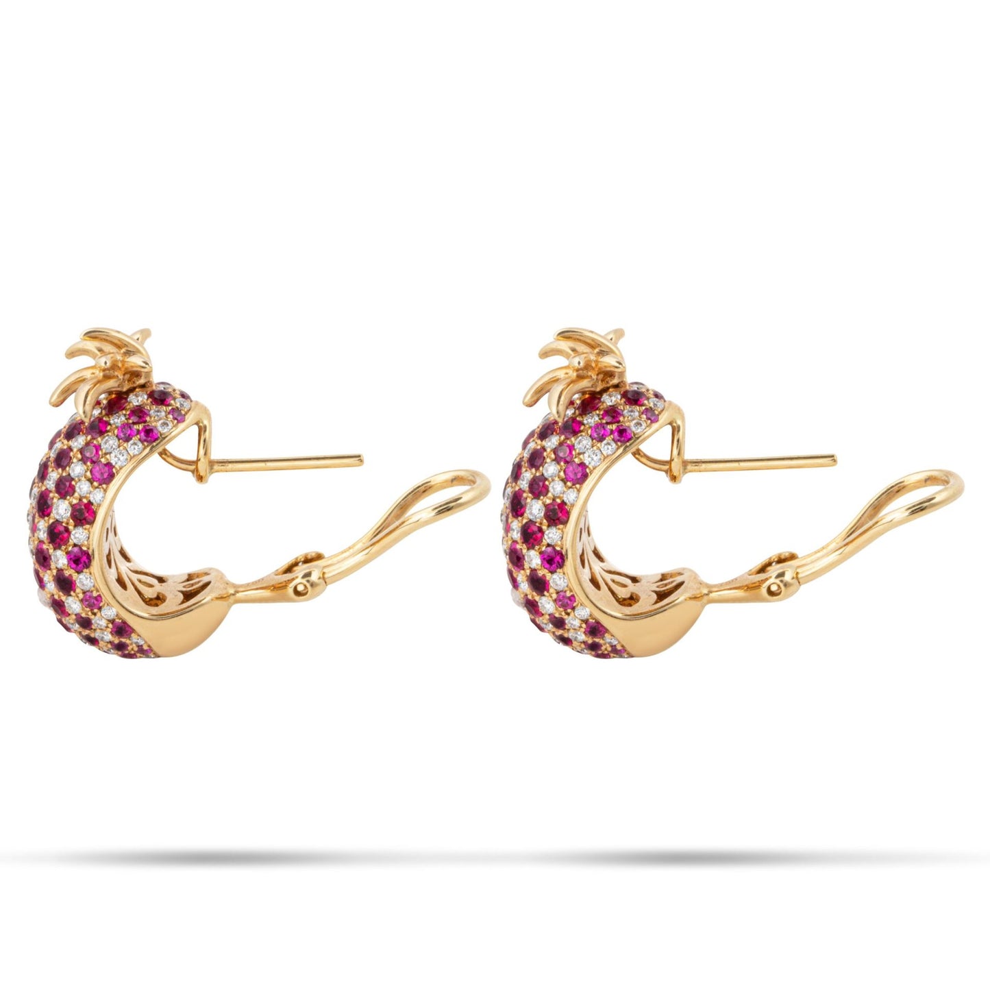 Ruby & Diamond Pineapple Earrings in Yellow Gold 18K image 2