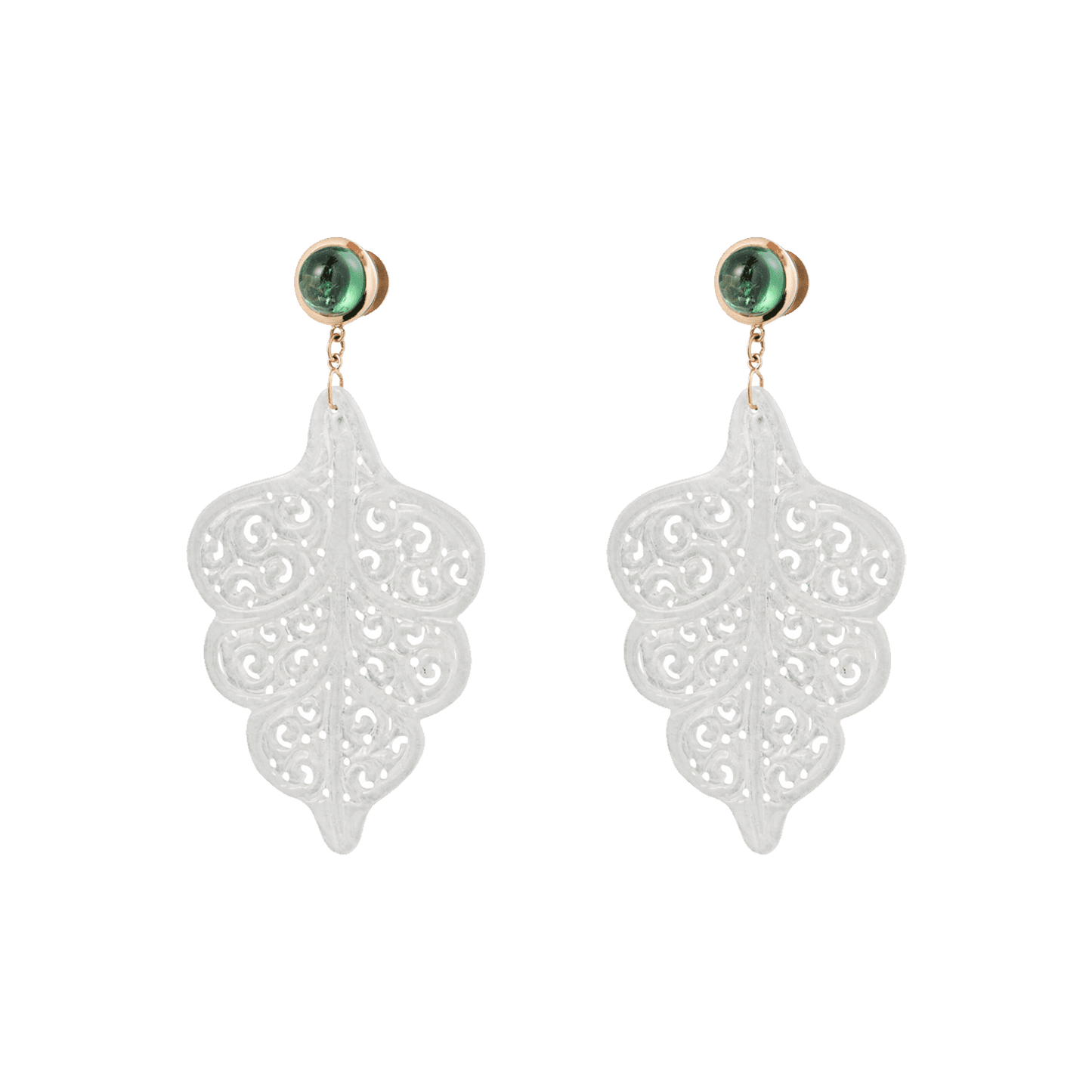 Jade Leaf and Tourmaline Earrings in Gold 18K image 0