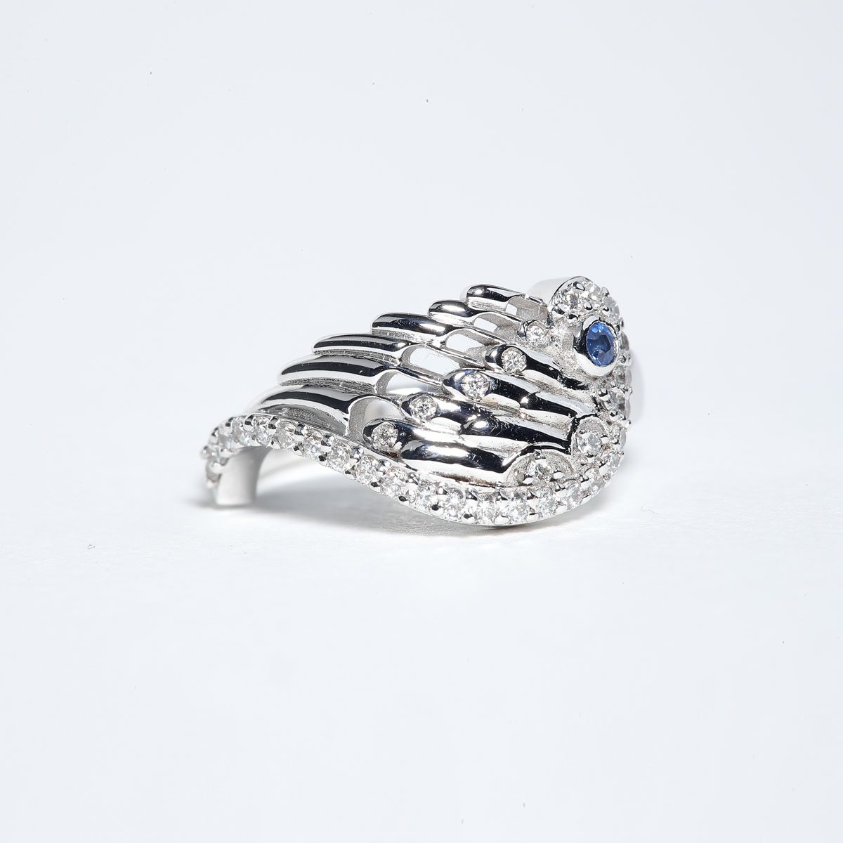 18K White Gold, Diamond & Sapphire Wrap Around Ring - Blue Sapphire image