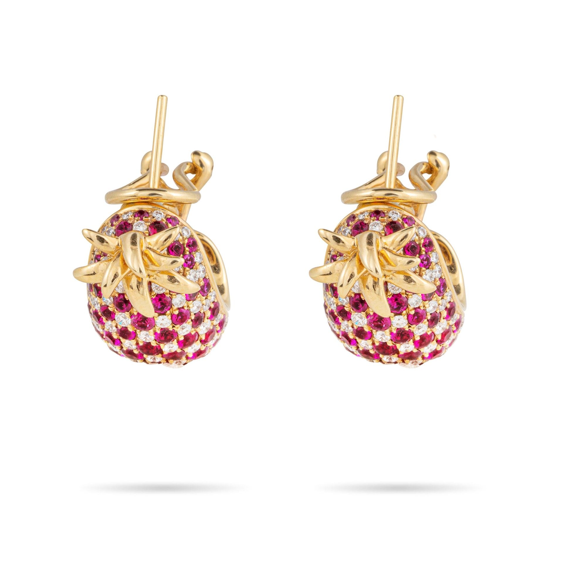 Ruby & Diamond Pineapple Earrings in Yellow Gold 18K image 1