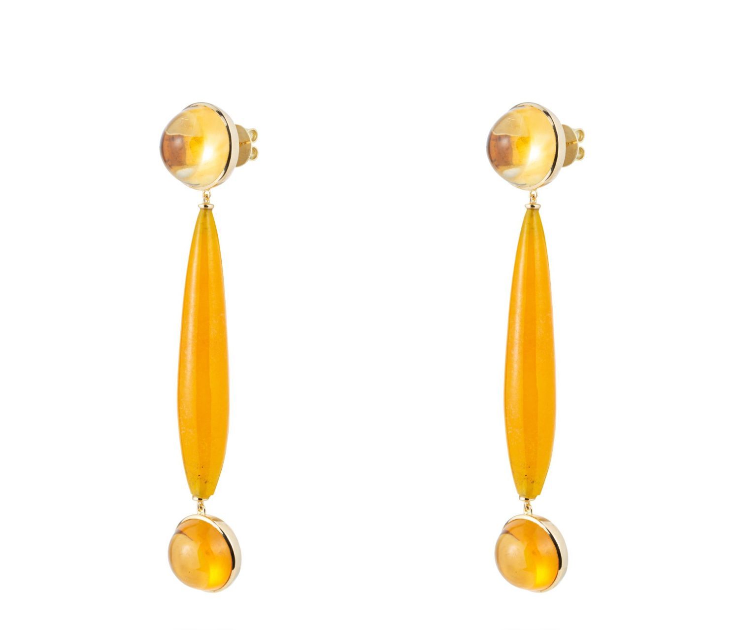 Citrin Cabochon and Jade Earrings in Yellow Gold 18k image 0