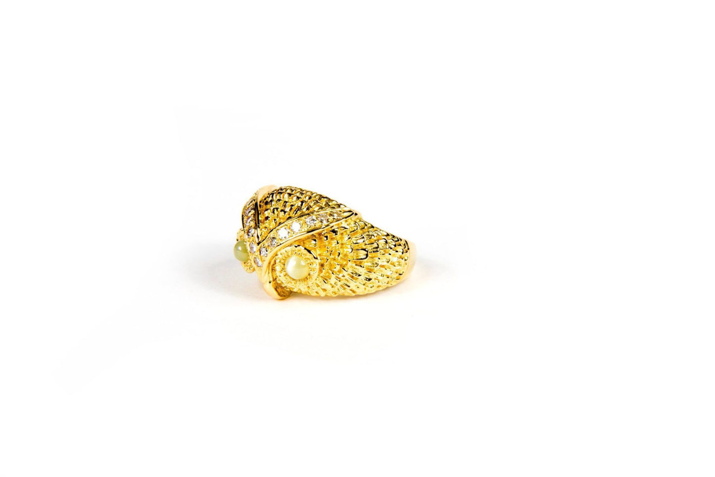 Yellow Gold, Diamond & Chrysoberyl Owl Ring image 1