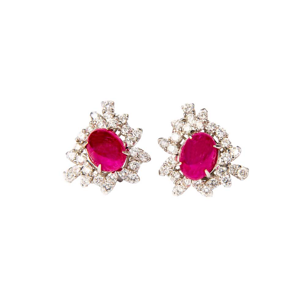 Ruby, Diamond & White Gold Halo Cluster Earrings image 0