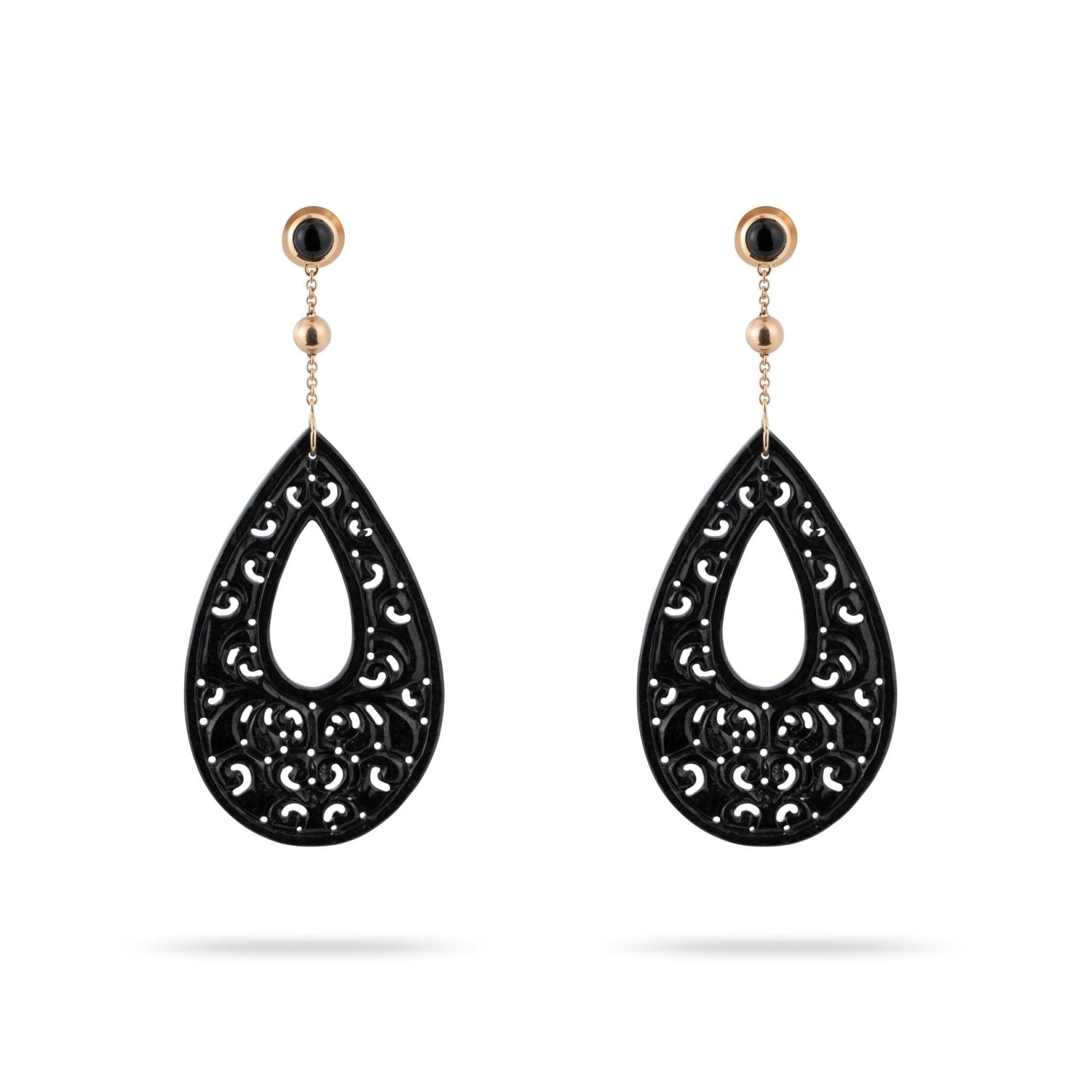 Black Jade and Onyx Cabochon Earrings in Yellow Gold 18k image 1