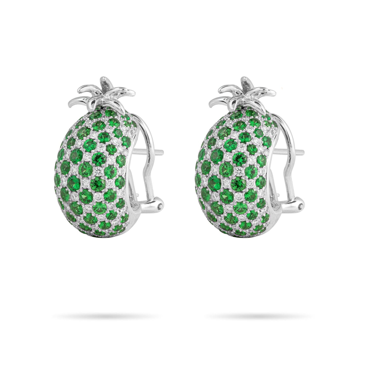 Tsavorite & Diamond Pineapple earrings in White Gold 18K image 0