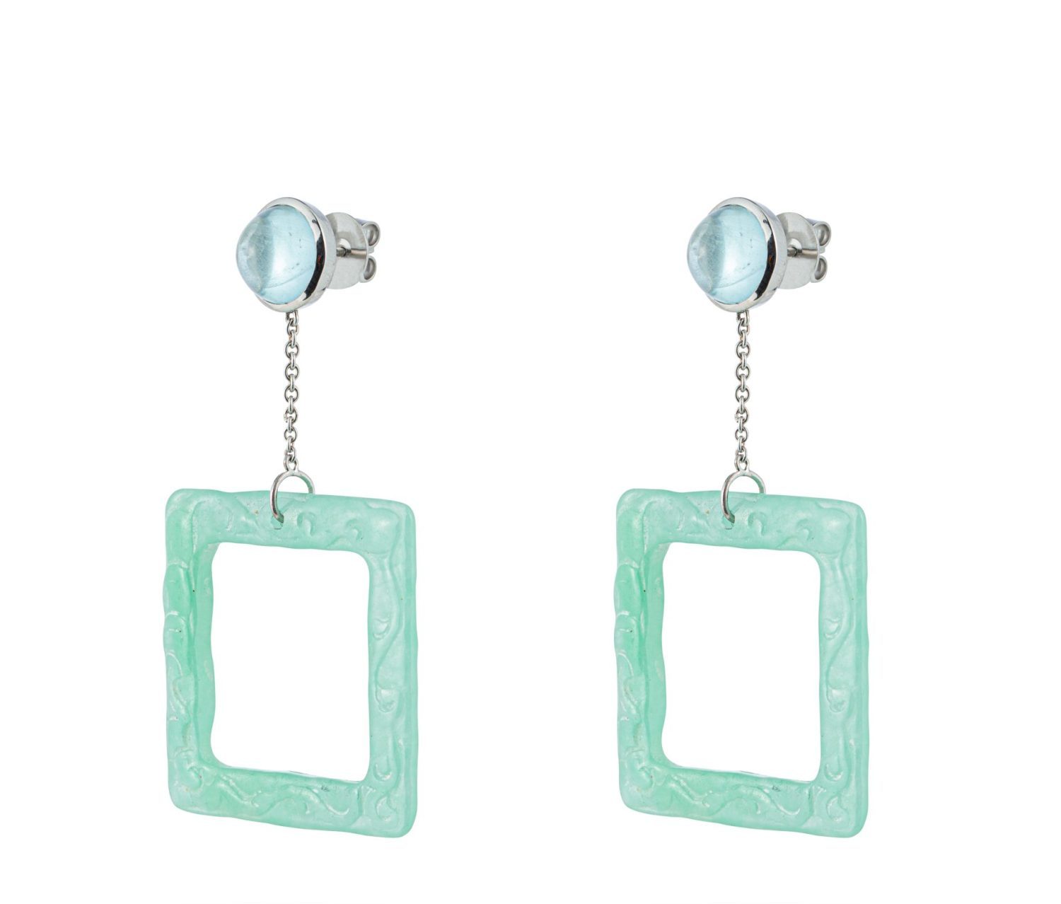 Green Jade and Aquamarine Cabochon in White Gold 18k image 0