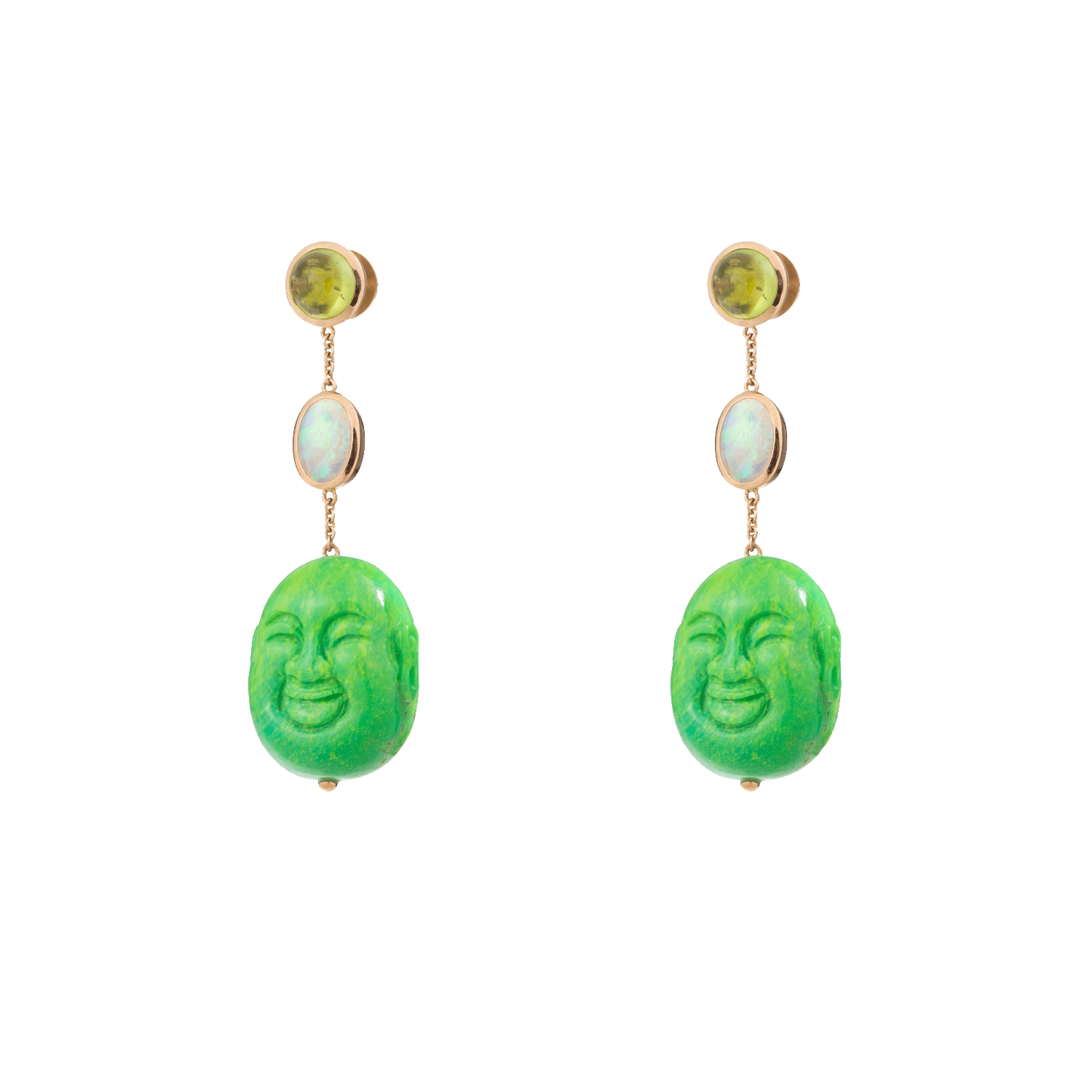 Opal, Peridot and Malachite Earrings in Gold 18K image 0