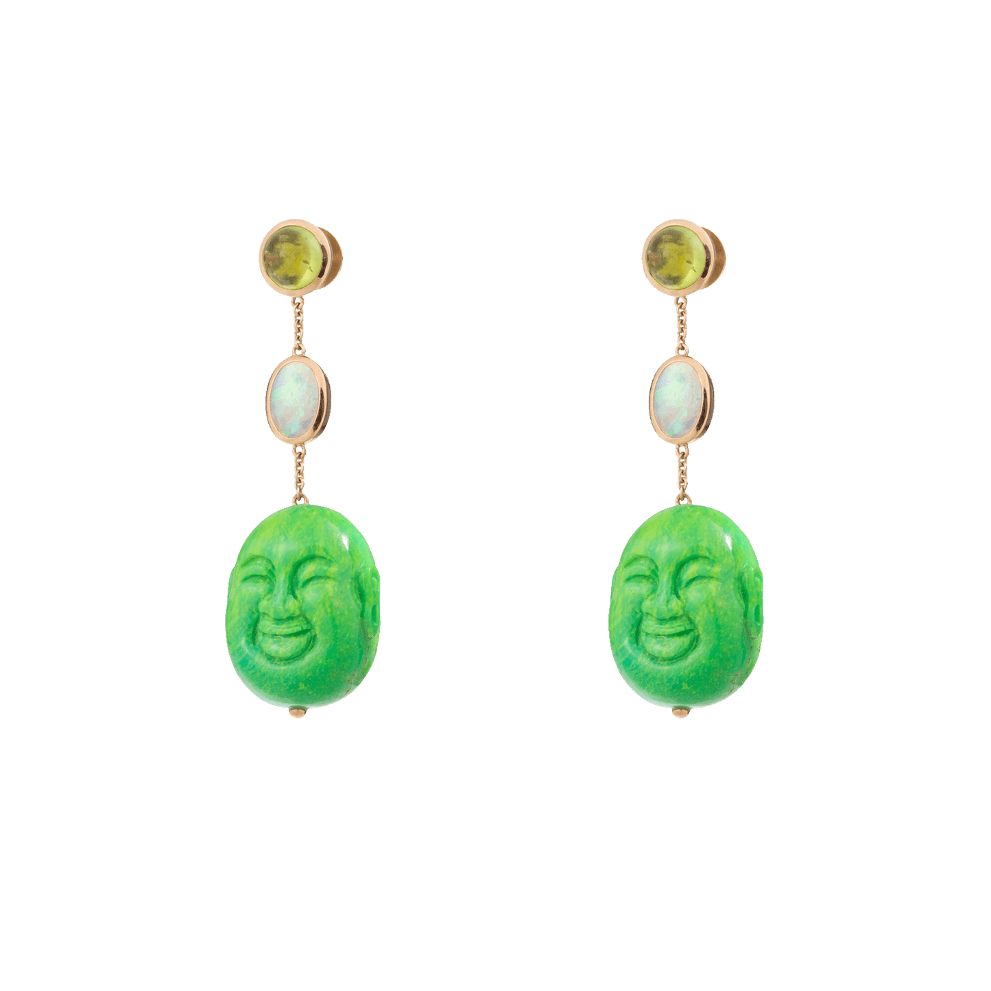 Opal, Peridot and Malachite Earrings in Gold 18K image 0