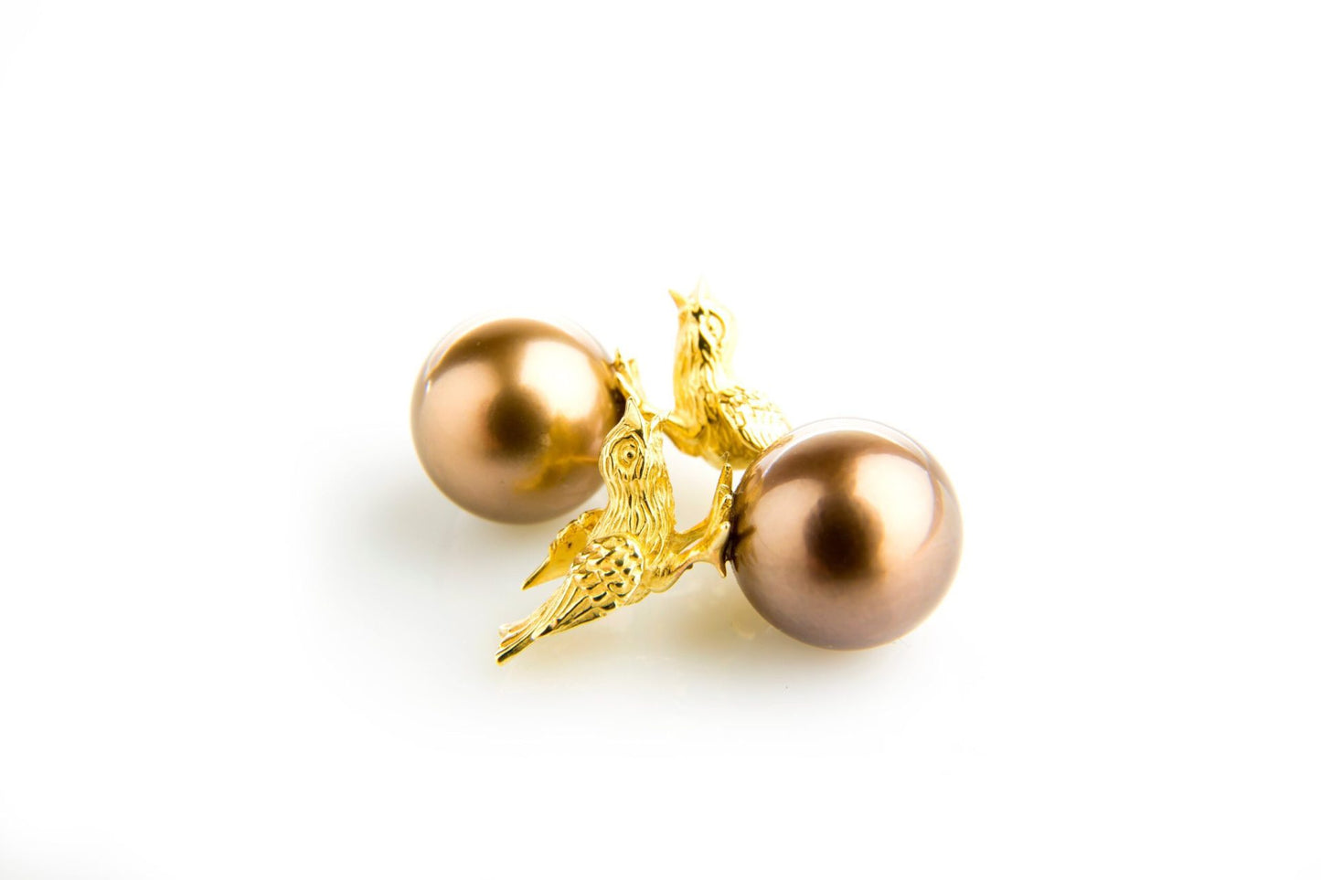 Yellow Gold & Brown Tahiti Pearl Sparrow Earrings image 2