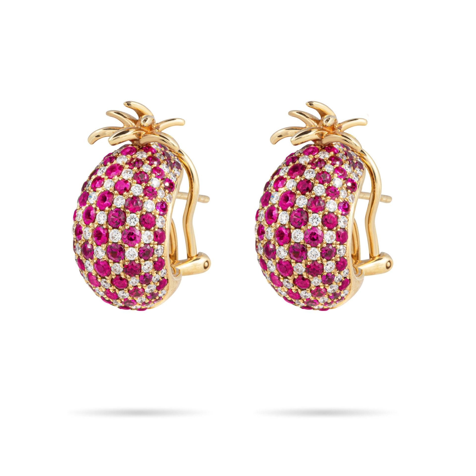 Ruby & Diamond Pineapple Earrings in Yellow Gold 18K image 0