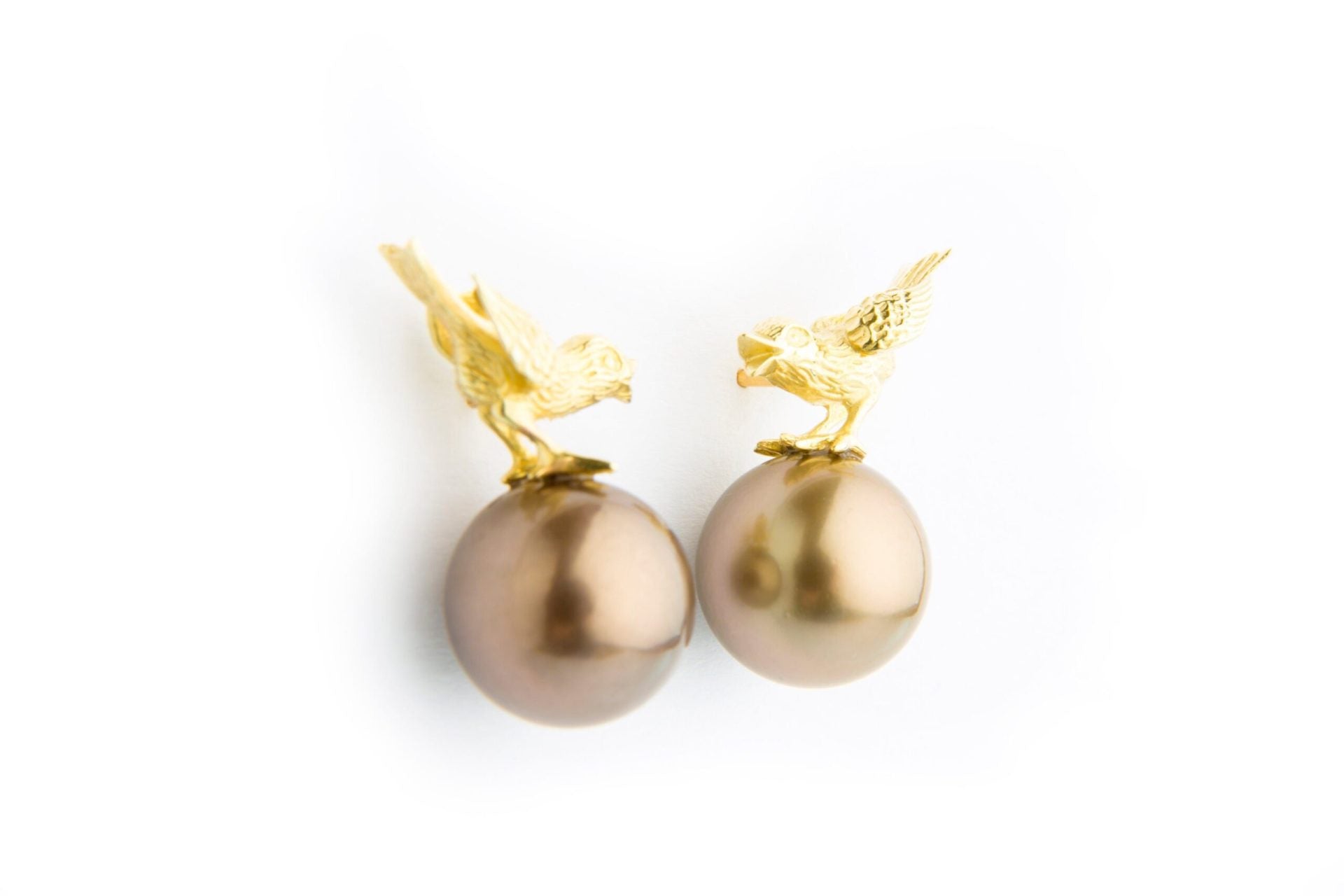 Yellow Gold & Brown Tahiti Pearl Sparrow Earrings image 1