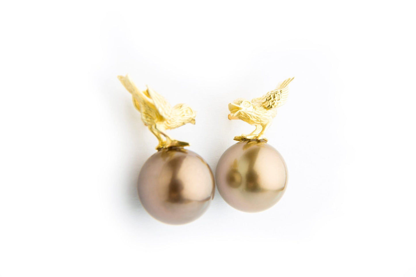 Yellow Gold & Brown Tahiti Pearl Sparrow Earrings image 1