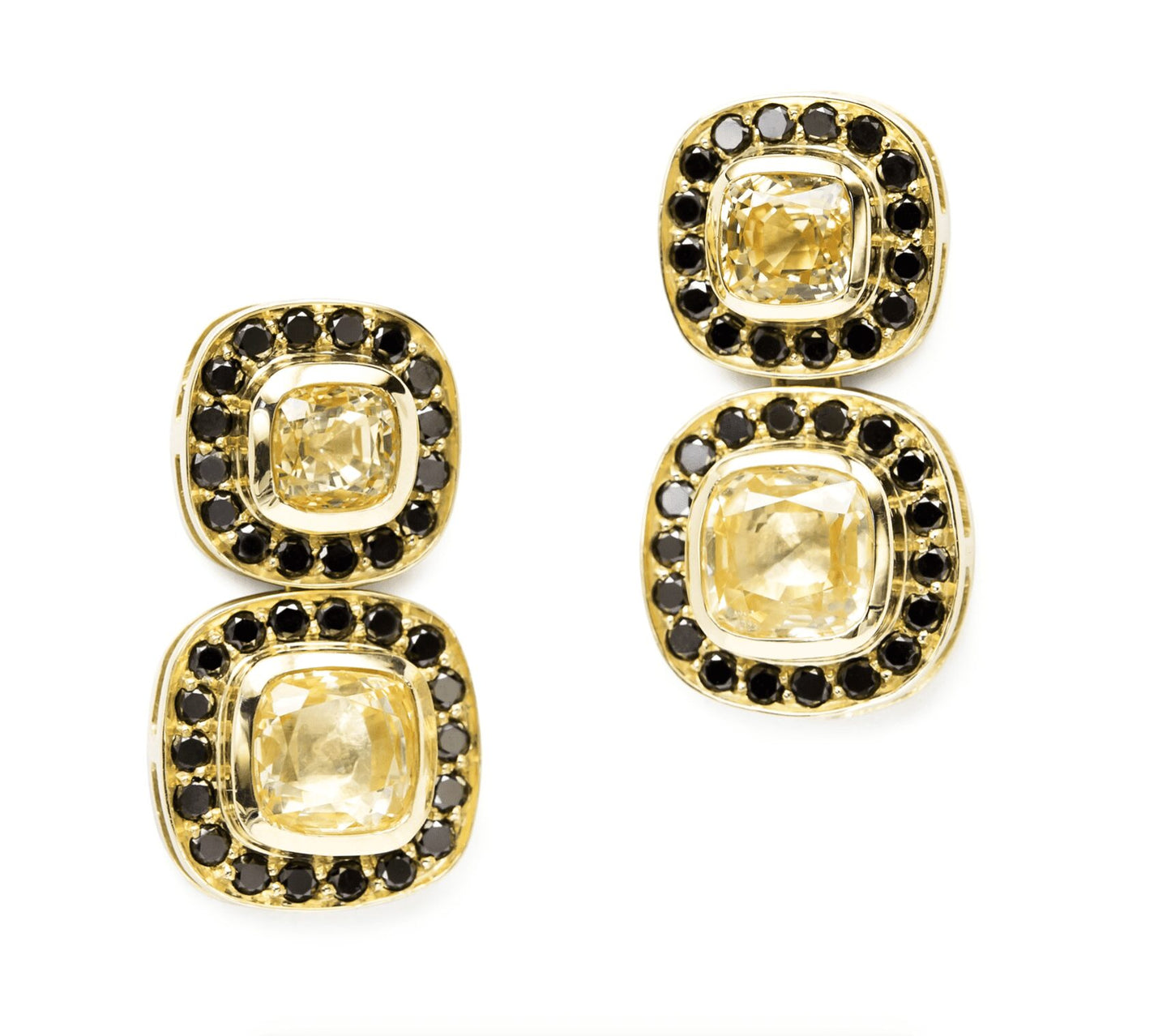 Gold Sapphire and black  diamonds earrings image 0
