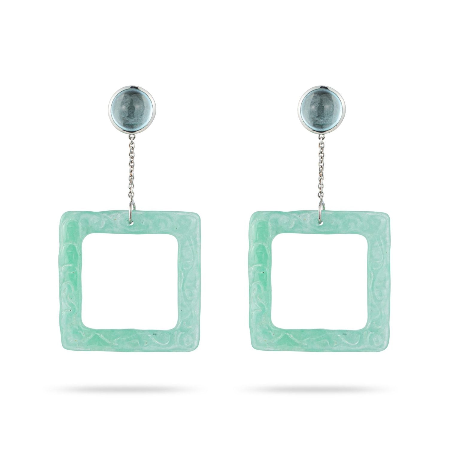 Green Jade and Aquamarine Cabochon in White Gold 18k image 1
