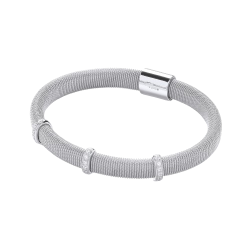 Silver Mangetic Bangle with Three Rows of Cz's