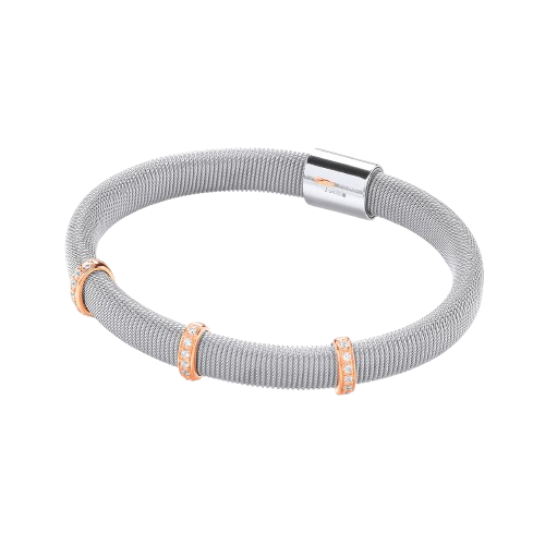 Silver Mangetic Bangle with Three Rose Lines of Cz's