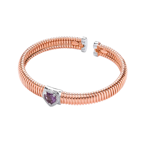 Rose Coated Silver Bangle with Amethyst 0.95ctw Heart