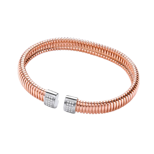 Rose Coated Silver Cz Torque Bangle