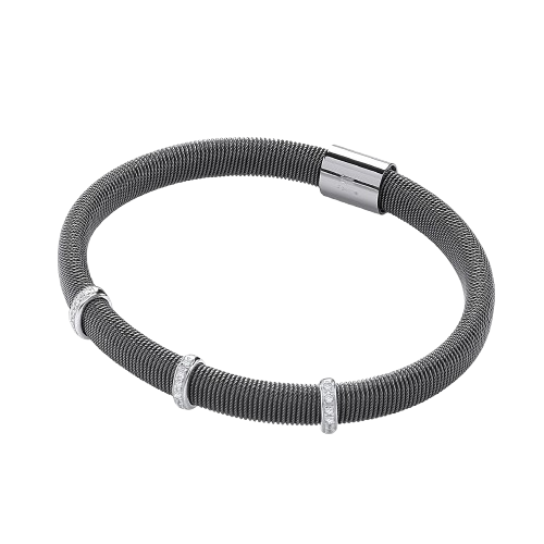 Ruthenium Mangetic Bangle with Three Rows of Cz's