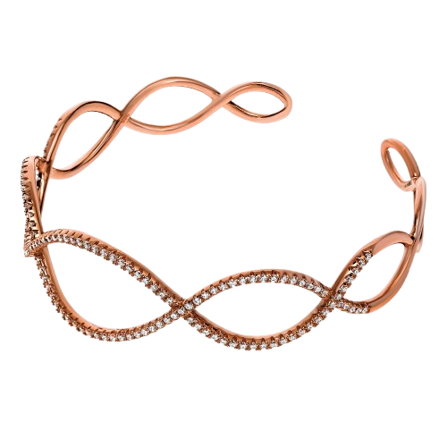 Rose Coated Silver Figure of 8 Bangle With Cz's