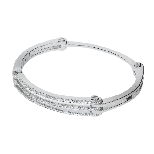Micro Pave' Cz Hinged Silver Bangle