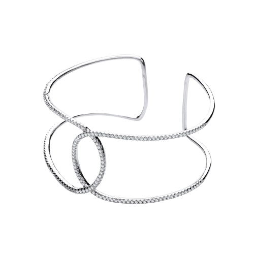 Micro Pave' Two Row Cz Interlocking Cuff Silver Bangle
