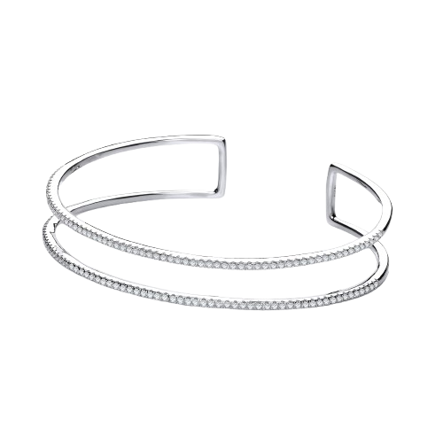 Micro Pave' Two Row Cz Cuff Silver Bangle