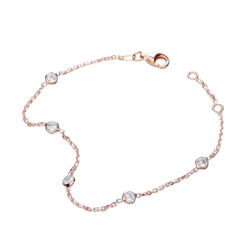 Rose Coated Rubover 5 Cz's Bracelet 7"